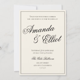 Convites Casamento de Script Minimalista Negro e bege