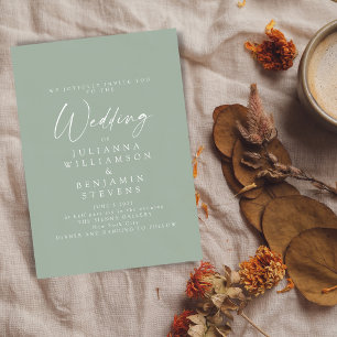 Convites Casamento de Script Minimalista Verde Elegante Sag