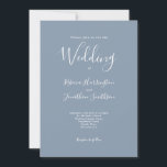 Convites Casamento de Script Moderno Dusty Blue<br><div class="desc">Este cartão de convite para casamento, simplesmente concebido e deslumbrante, apresenta um design elegante, moderno e mínimo tipográfico com um esquema de cor azul empoeirado. Pronto para personalizar com os detalhes do seu dia especial. Navegue no Conjunto de Casamentos de Script Moderno Azul Dusty para obter itens de papelaria correspondentes....</div>