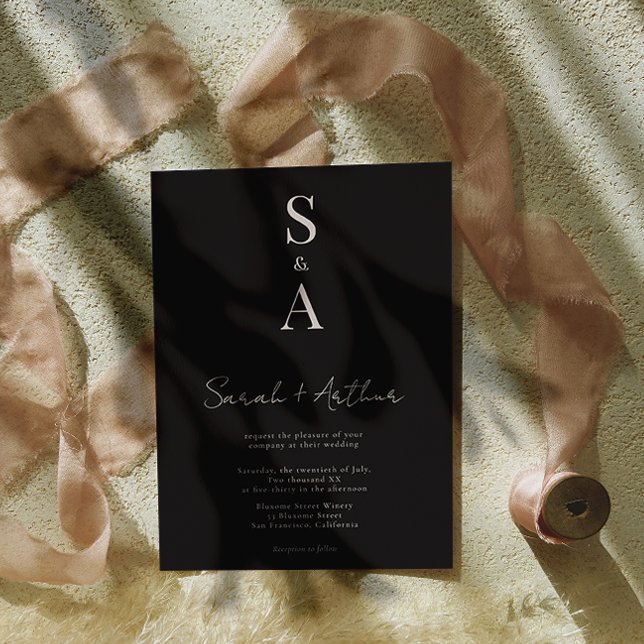 Convites Casamento de Script Moderno e Elegante e Monograma (Criador carregado)