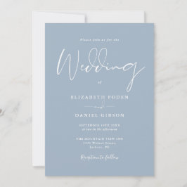 Convites Casamento de Script Moderno Elegante Azul Dusty