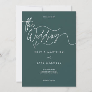 Convites Casamento de Script Moderno Elegante Dark Teal & W