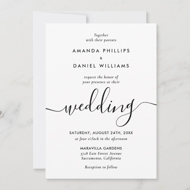 Convites Casamento de Script Moderno Elegante Simples (Frente)