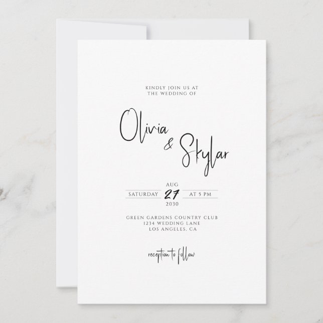Convites Casamento de Script Moderno Elegat Simples Minimal (Frente)
