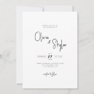 Convites Casamento de Script Moderno Elegat Simples Minimal