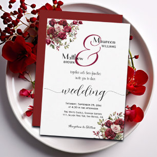 Convites Casamento de Script Moderno Floral da Burgundy