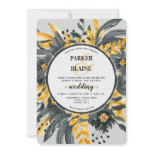 Casamento de Script Moderno Floral de Amarelo e Ci