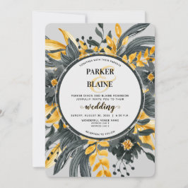 Convites Casamento de Script Moderno Floral de Amarelo e Ci