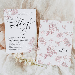 Convites Casamento de Script Moderno Floral Floral Cor-de-R