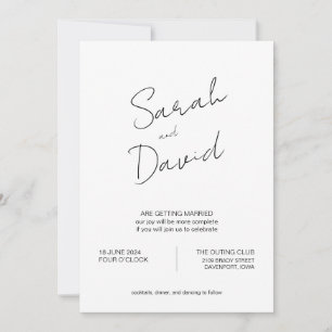 Convites Casamento de Script Moderno Minimalista Branco