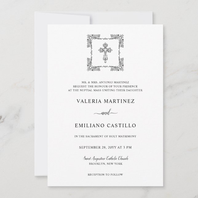 Convites Casamento de Script Negra Valeria Modern com RSVP (Frente)