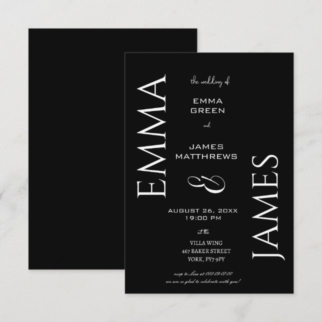 Convites Casamento de Script Negrito e Branco Elegante (Frente/Verso)