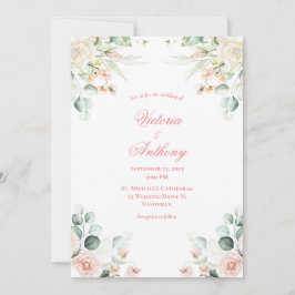 Convites Casamento de Script Rosa Floral Elegante Rosa De C