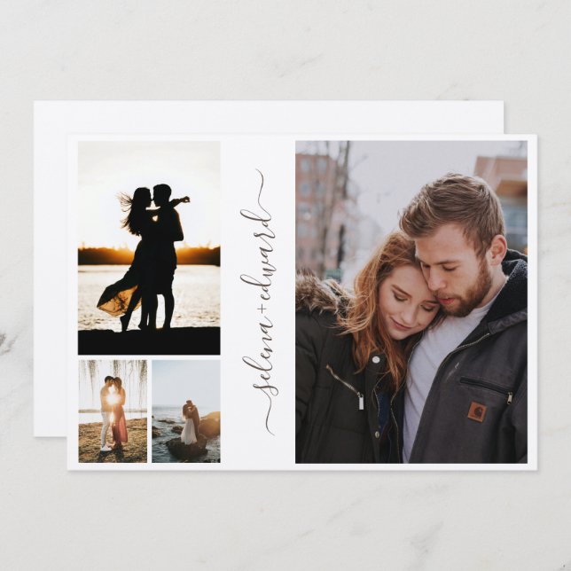 Convites Casamento de Script Silver Metálico com Grade de 4 (Frente/Verso)