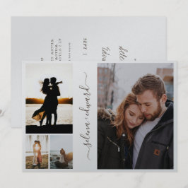 Convites Casamento de Script Silver Metálico com Grade de 4