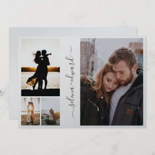 Convites Casamento de Script Silver Metálico com Grade de 4