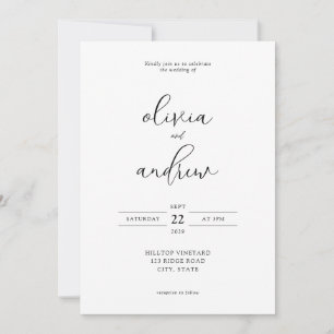 Convites Casamento de Script Simples, Preto e Branco