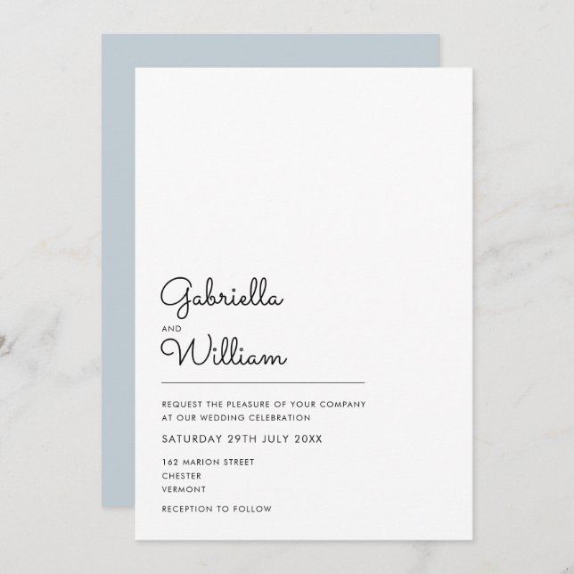 Convites Casamento de Script Simples Preto e Branco (Frente/Verso)