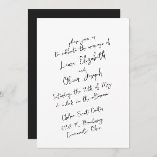 Convites Casamento de Script Simples Preto e Branco Escrito