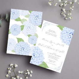Convites Casamento de Script Watercolor Blue Hydrangea