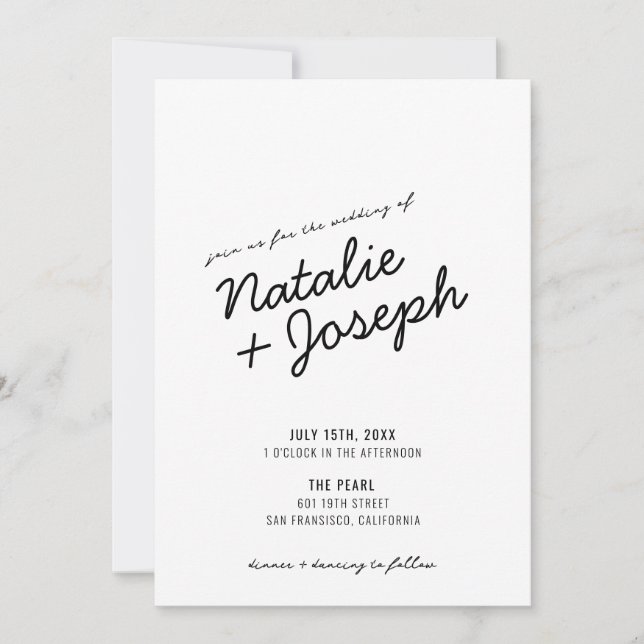 Convites Casamento de Script Whimsical Retro Moderno Convit (Frente)