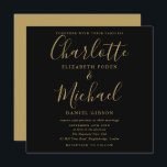 Convites Casamento De Scripts De Assinatura Dourada E Preta<br><div class="desc">Apresentando nomes elegantes de estilo de assinatura,  este simples convite de casamento na moda preto e dourado pode ser personalizado com seus detalhes de casamento em letra chic. Projetado por Thisnotme©</div>