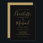 Convites Casamento De Scripts De Assinatura Dourada E Preta<br><div class="desc">Convite de casamento elegante,  preto e dourado,  com nomes de estilo de assinatura,  este convite de casamento de na moda pode ser personalizado com as suas informações em letra chic. Projetado por Thisnotme©</div>