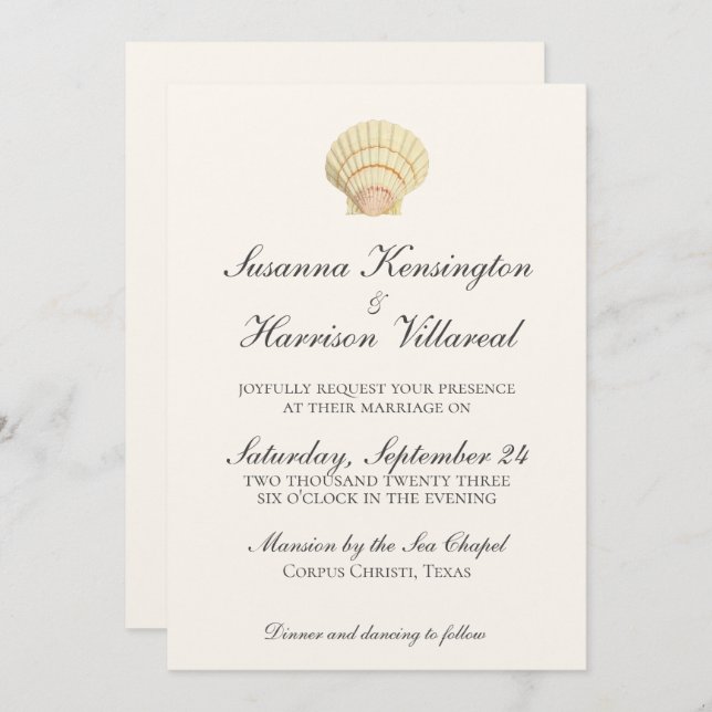 Convites Casamento de Seashell com Solteiro Neutro de Vinta (Frente/Verso)