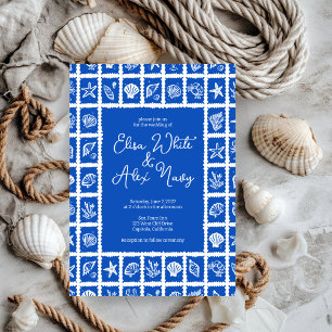 Convites Casamento de Seashell Grid Beach no Mar CUSTOM
