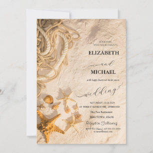 Convites Casamento de Seashells Rope Sand Script