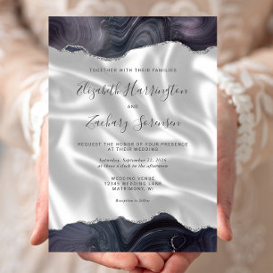 Convites Casamento de Seda Branca com Cinza Moody Silver Ag