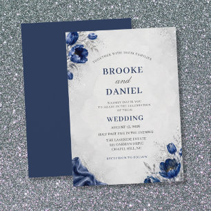 Convites Casamento de Seda com Glitter Prata e Tulipa Azul