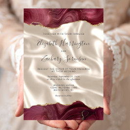 Convites Casamento de Seda Marfim com Ágata em Dourado Borg