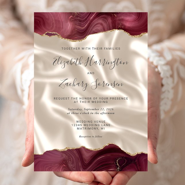 Convites Casamento de Seda Marfim com Ágata em Dourado Borg (Criador carregado)