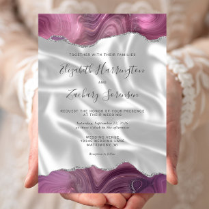 Convites Casamento de Seda Prata Malva Ágata Branco