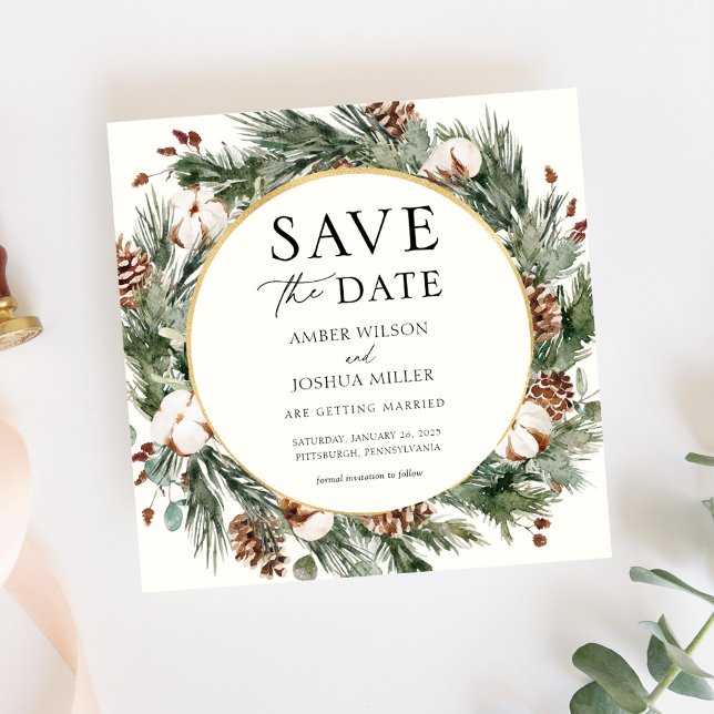 Convites Casamento de Sempre-verde de Inverno Salve a Data (Criador carregado)