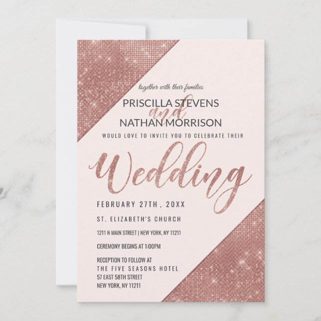 Convites Casamento de Sequência de Glitter de Espumação de  (Frente)