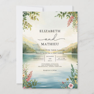 Convites Casamento de Serene Landscape Floral Watercolor