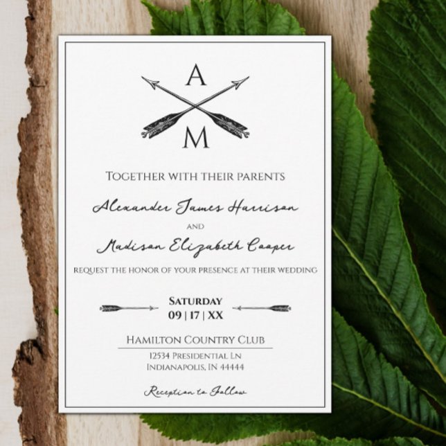 Convites Casamento de Setas e Monogramas | Branca (Arrows and Monograms Wedding Invitation)