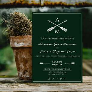 Convites Casamento de Setas e Monogramas   Emerald Green