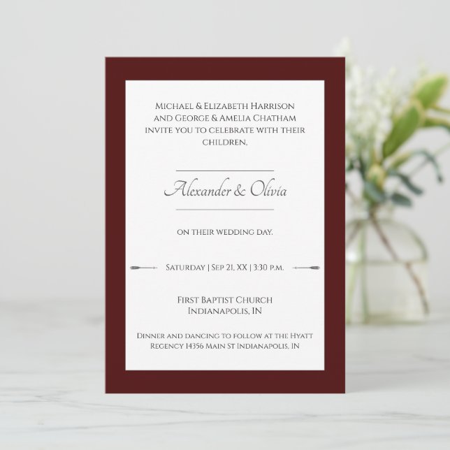 Convites Casamento de setas minimalista | Vermelho (Em pé/Frente)