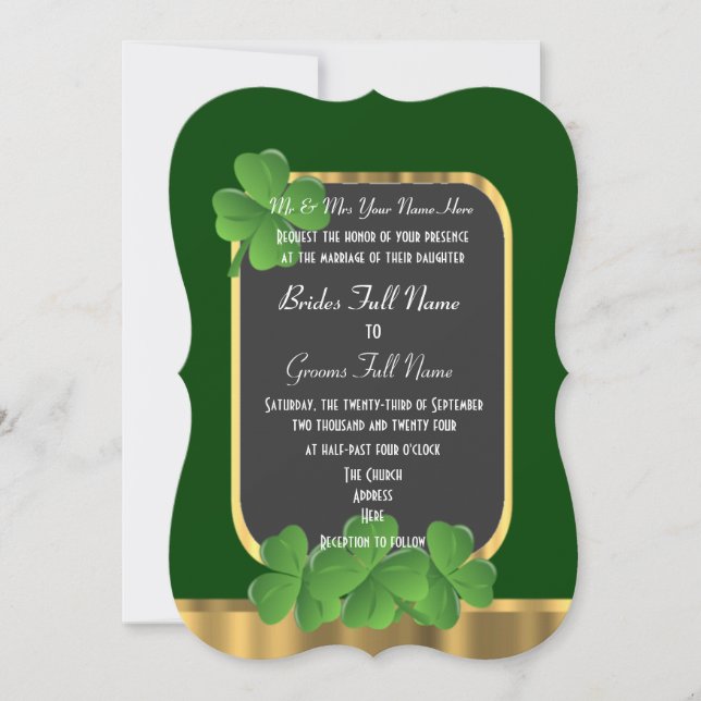 Convites Casamento de shamrock irlandês verde (Frente)