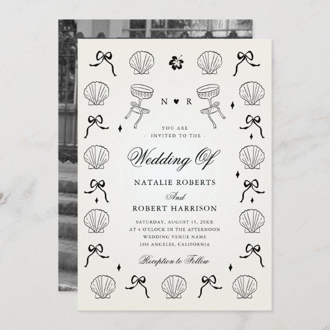 Convites Casamento de Shell de Seashell Costeiro Marítimo D (Frente/Verso)