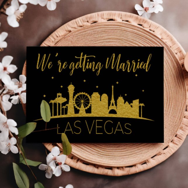 Convites Casamento de Silhouette em Las Vegas Dourado e pre (Criador carregado)