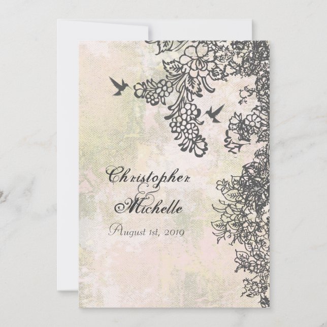 Convites Casamento de Silhouette Hummingbird e Flores (Frente)
