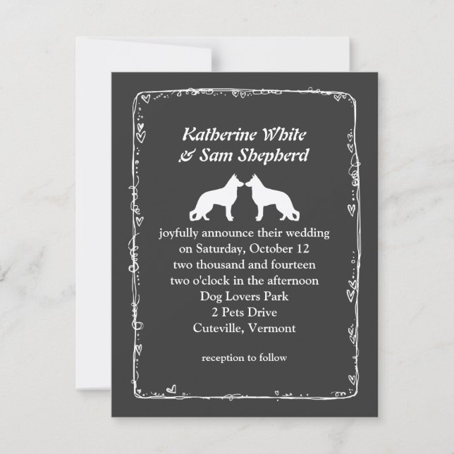 Convites Casamento de Silhouettes, German shepherd Branco (Frente)