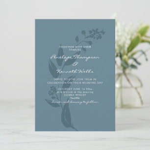 Convites Casamento De Silhueta Azul De Teal Botânico Elega