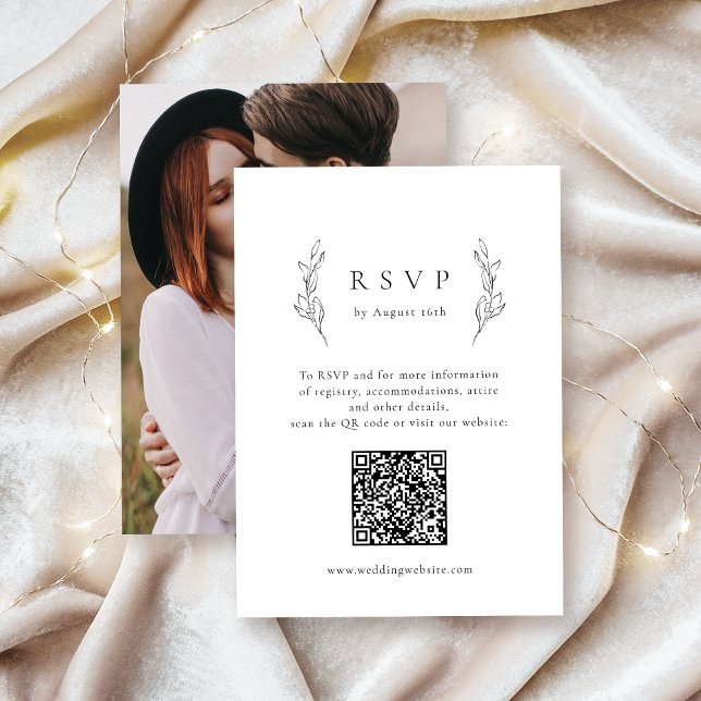 Convites Casamento de simples elegância botânica com código (Simple elegance botanical greenery QR code wedding Invitation)