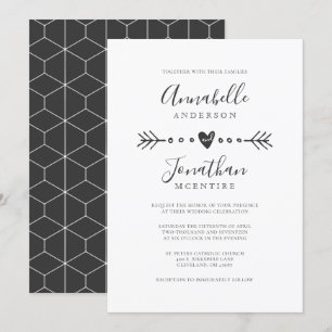 Convites Casamento de Simples Geometria Coração e Cinzas Es