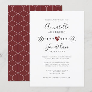 Convites Casamento de Simples Geometria Coração e Vinho Ver